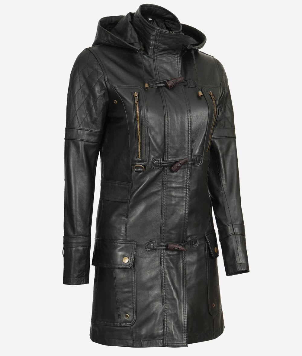 Women Long Coat - Real Leather Zip Up Zing Apparel