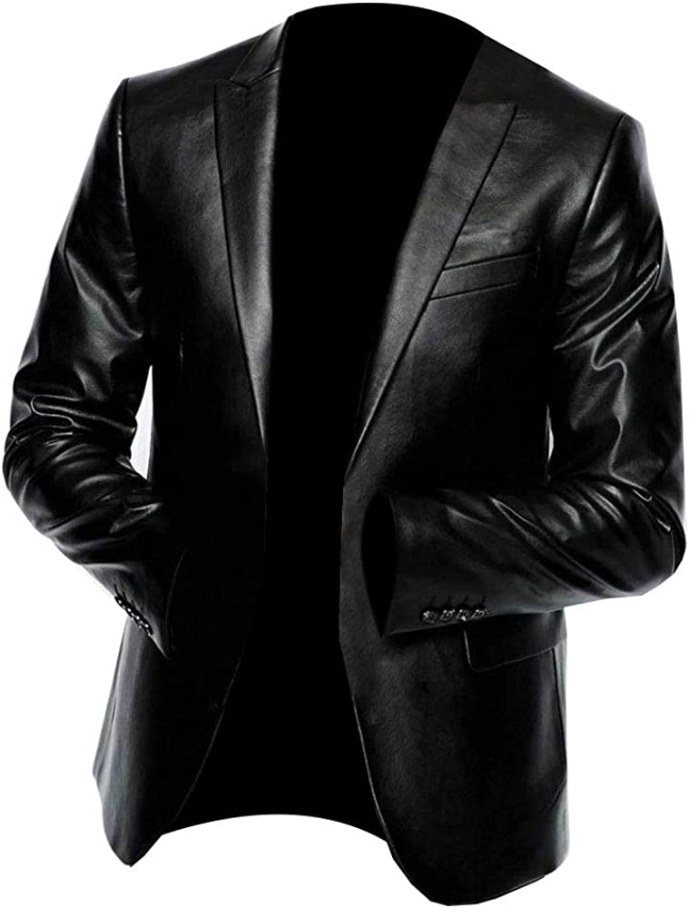 Slim Fit Leather Blazer Men, Black