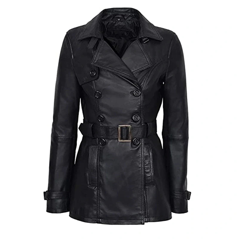 Halloween Jacket - Stylish Belted Black Leather Jacket Women
