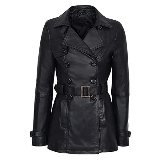Halloween Jacket - Stylish Belted Black Leather Jacket Women