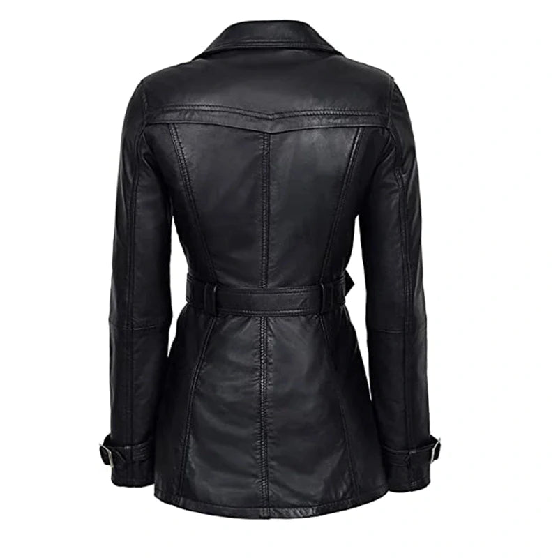 Halloween Jacket - Stylish Belted Black Leather Jacket Women