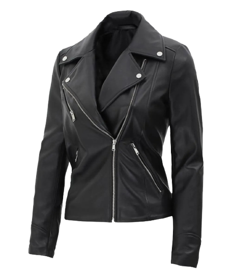 Kinzie Stylish Leather Biker Jacket Women, Black Zing Apparel