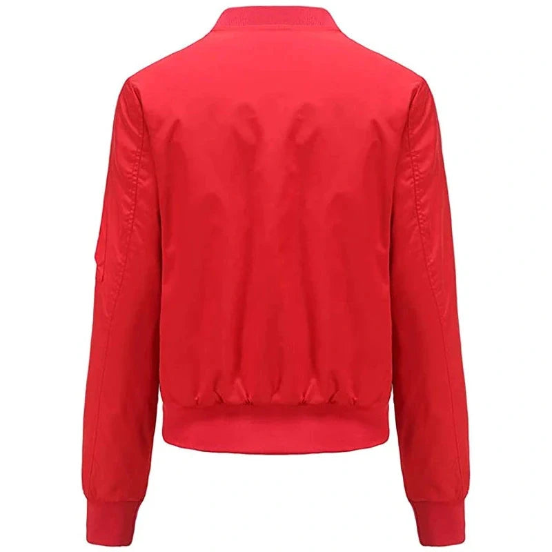 Leather Bomber Jacket Women, Red