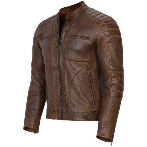 Vintage Racer Biker Brown Slim Fit Jacket For Sale