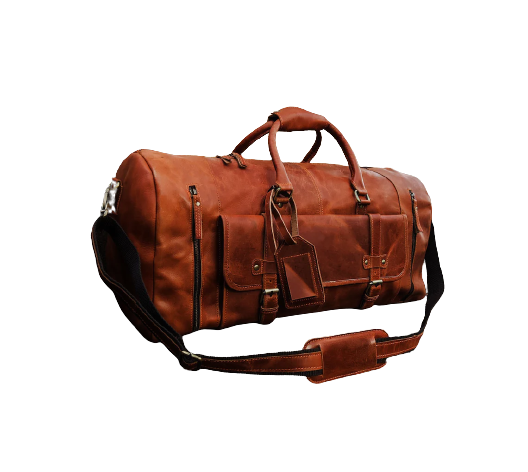 Handmade Travel Leather Duffle Bag, Brown