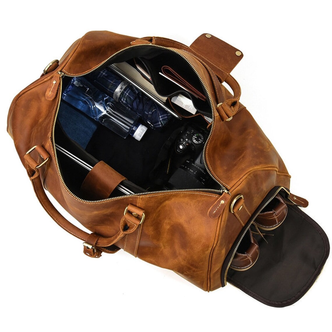 Premium Luggage Leather Duffel Bag, Brown