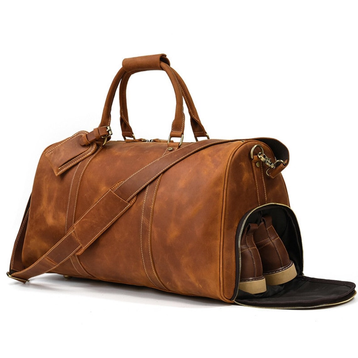 Premium Luggage Leather Duffel Bag, Brown