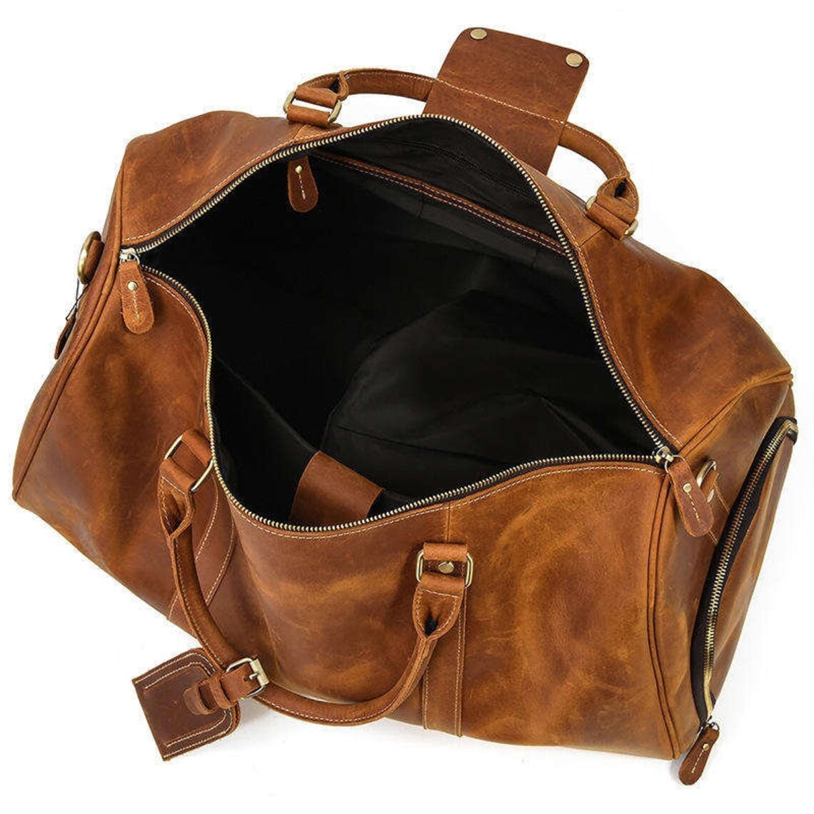 Premium Luggage Leather Duffel Bag, Brown