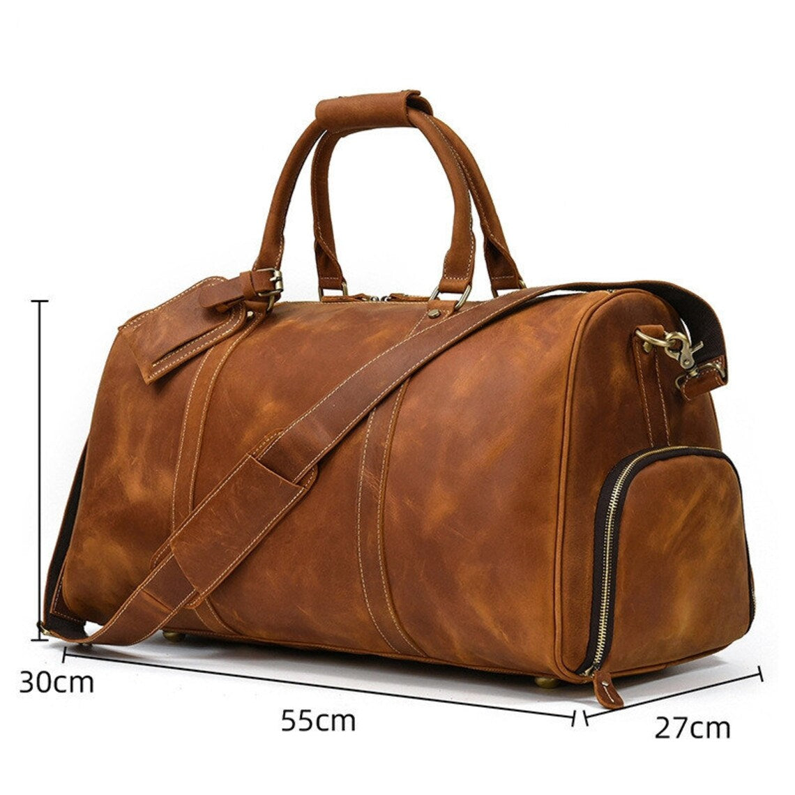 Premium Luggage Leather Duffel Bag, Brown