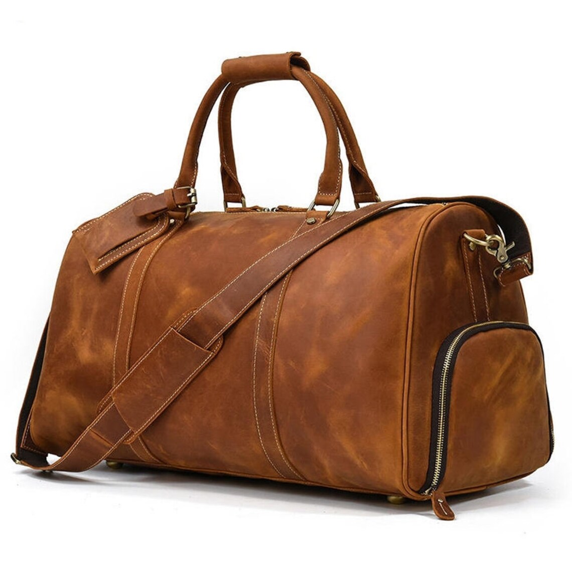 Premium Luggage Leather Duffel Bag, Brown