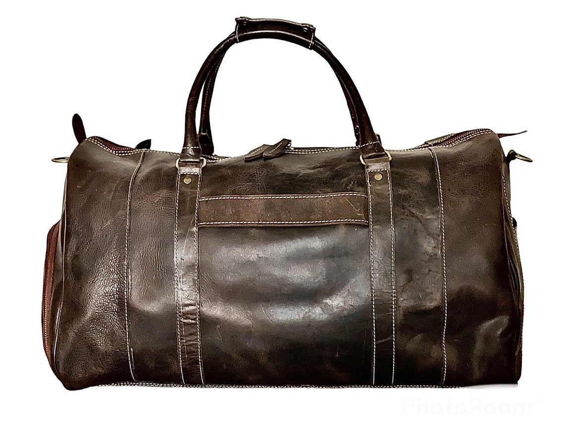 Plain Vintage Leather Duffle Bag, Black