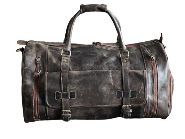 Plain Vintage Leather Duffle Bag, Black