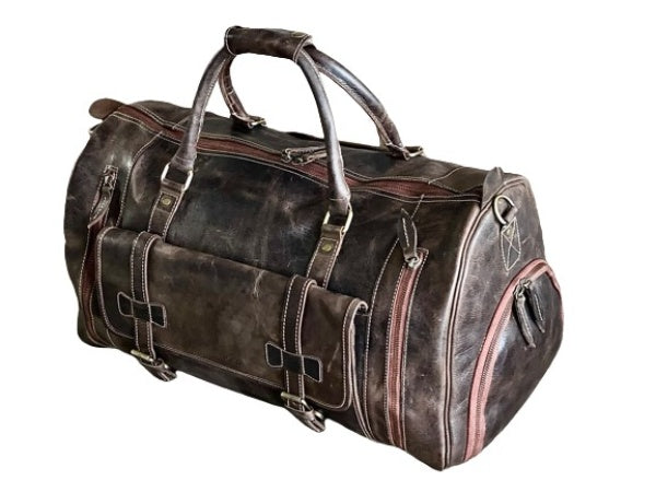 Plain Vintage Leather Duffle Bag, Black