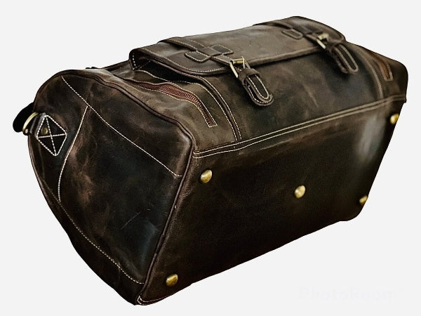 Plain Vintage Leather Duffle Bag, Black