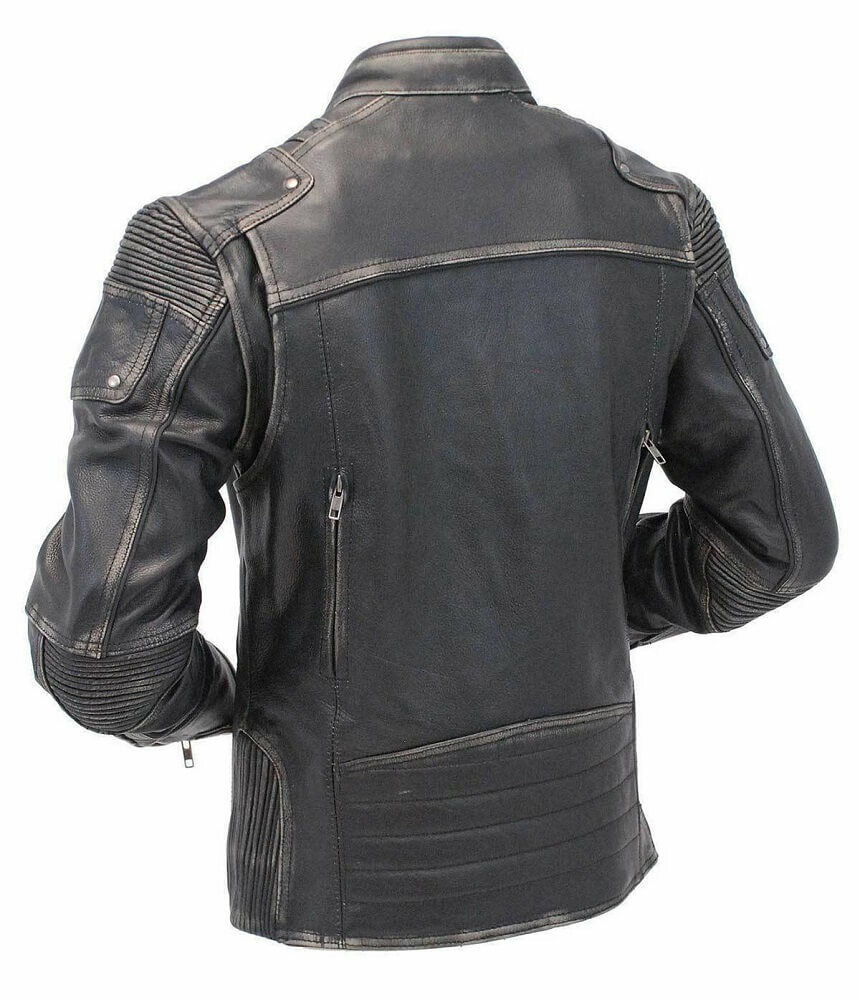 Classic Black Vintage Cafe Racer Leather Jacket, Back