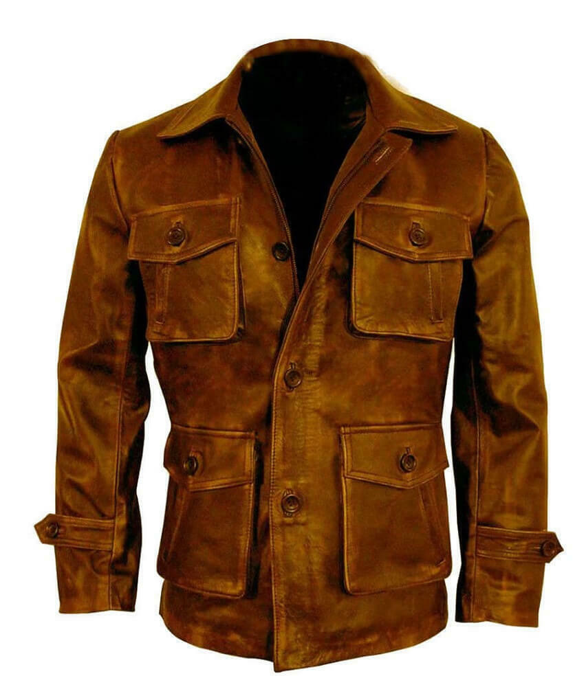 Distressed Trail Master Leather Blazer Men