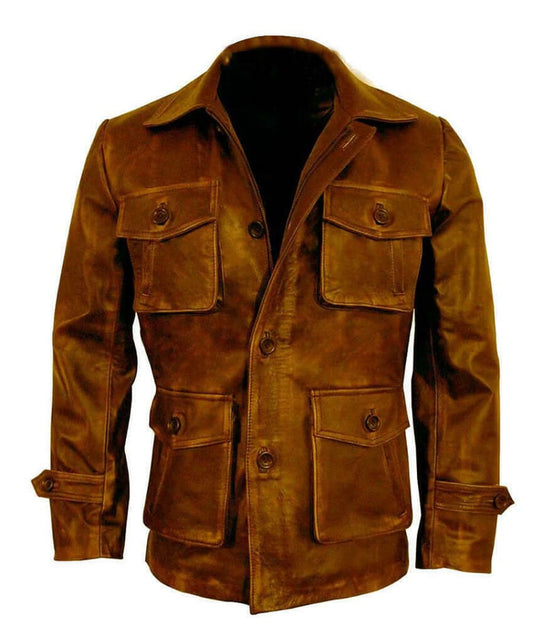 Distressed Trail Master Leather Blazer Men