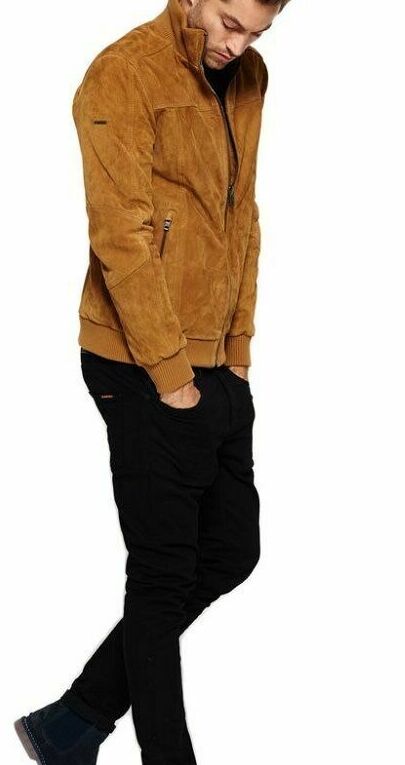 Trucker Biker Suede Leather Jacket Men