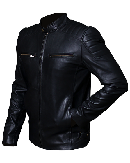 Racer Black Vintage Leather Biker Jacket, Sleeves