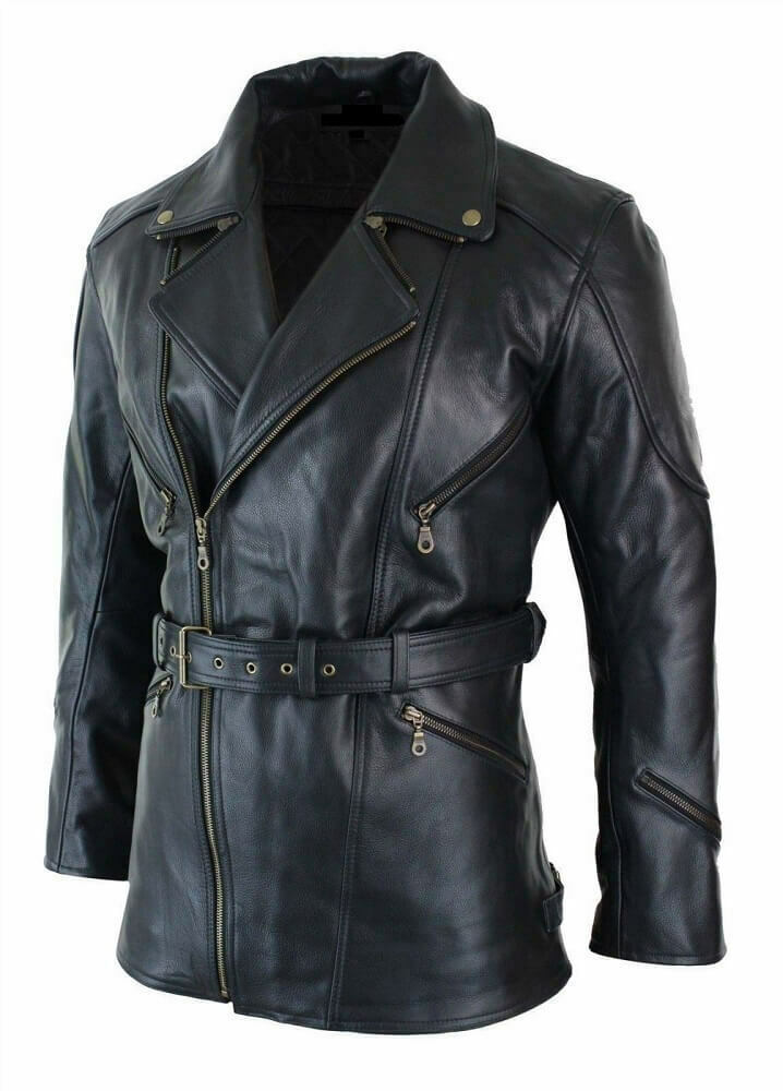 Faux Leather Black Belted Biker Long Coat Zing Apparel