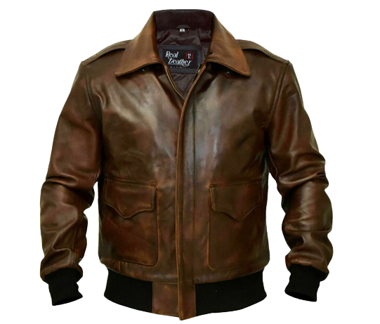 Brown Leather Flight Bomber Military Jacket