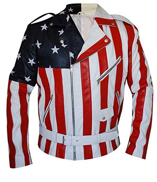 Halloween Jacket - American Flag Biker Leather Jacket