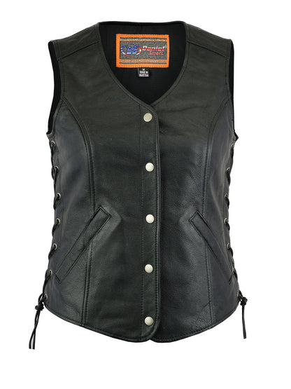 Leather Vest For Women with Side Laces, Black
