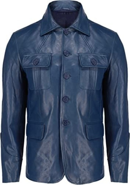 Leather Blazer Men with 5 Buttons, Blue