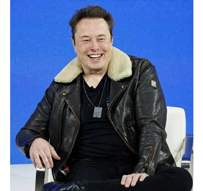 2023-NY-Times-Conference-Elon-Musk-Shearling-Black-Leather-Jacket