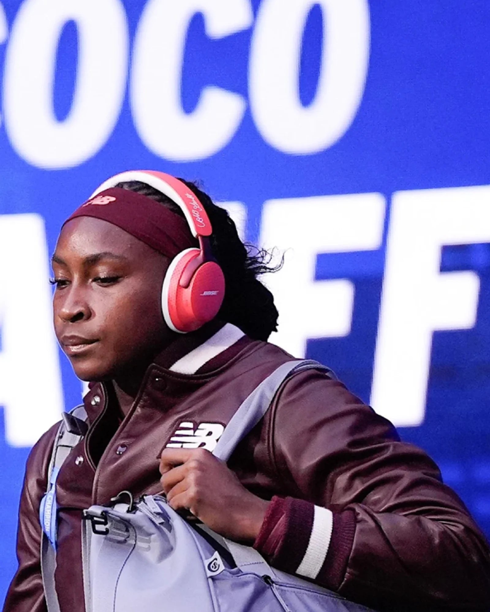 2025-US-Open-Coco-Gauff-New-Balance-Burgundy-Leather-Bomber-Jacket-Women
