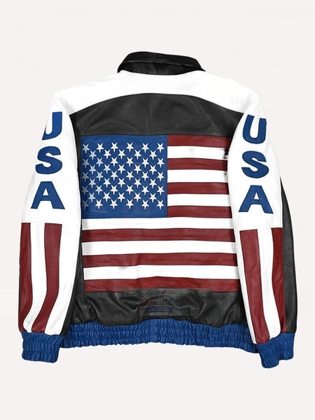 Halloween Jacket - American Flag Vintage Leather Jacket