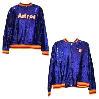 Astros Sequine Varsity Jacket Women, Blue