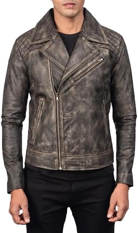 Distressed Brown Cowhide Zip Lining Jacket, Front