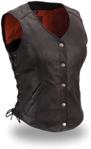 Leather Vest For Women with Side Laces, Black