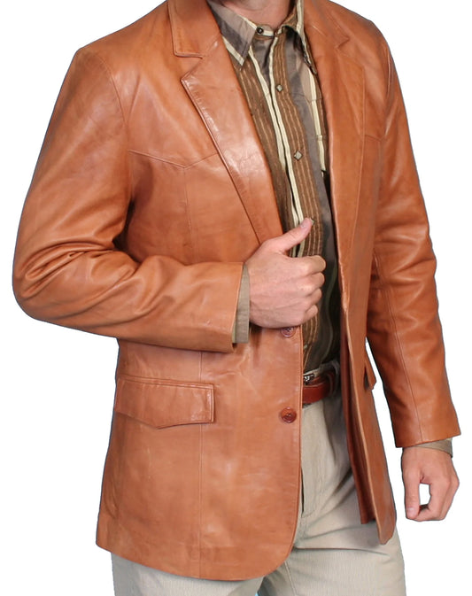 Scully Tan Lambskin Leather Blazer Men, Brown