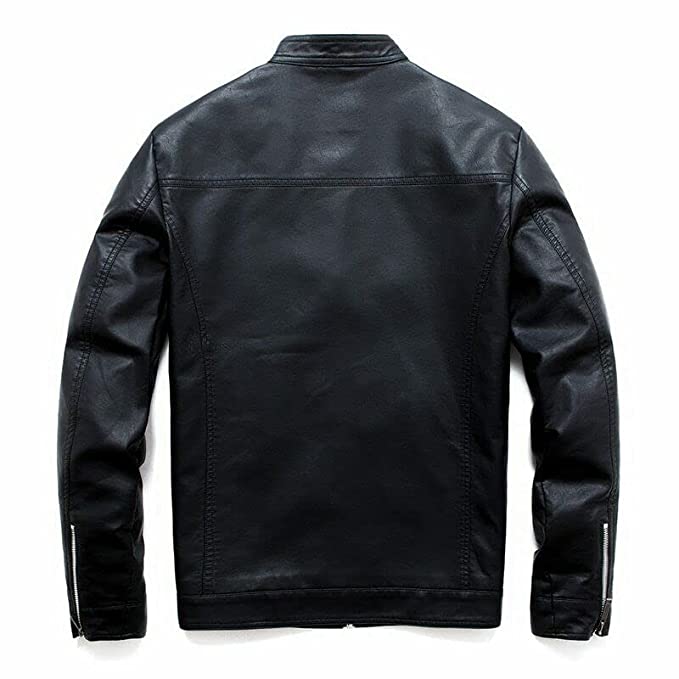 Men's Casual Fashion Stand Collar Slim Biker Jacket, Back