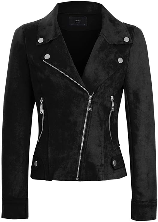 Women Black Suede Zipper Jacket