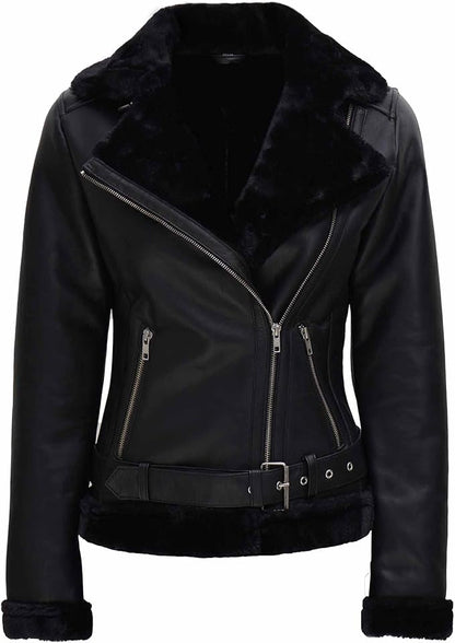 B3 Asymmetrical Black Shearling Leather Jacket