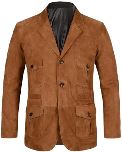 Soft Caramel Suede Leather Blazer, Brown