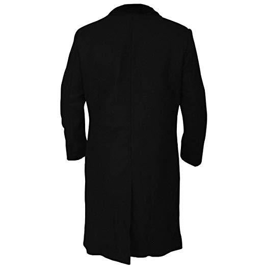Men's Long Black Wool Straight Coat
