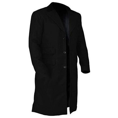 Men's Long Black Wool Straight Coat