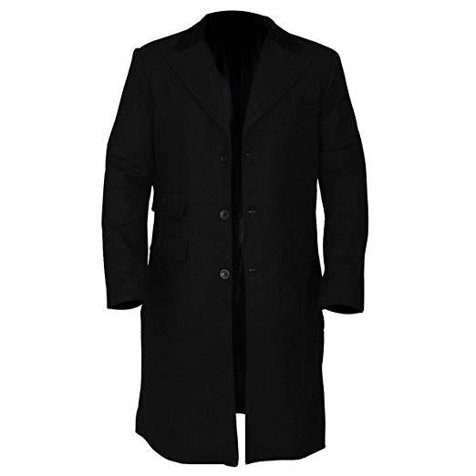 Men's Long Black Wool Straight Coat