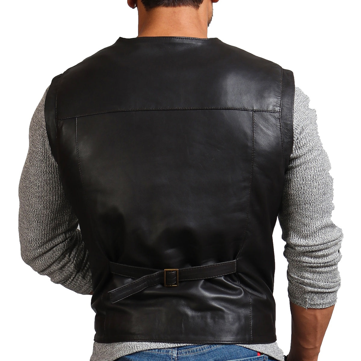 Safari Black Leather Vest Men, Sleeveless