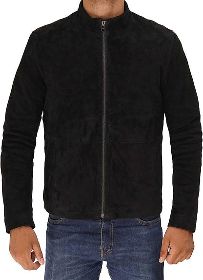 Real Suede Leather Jacket Men, Black