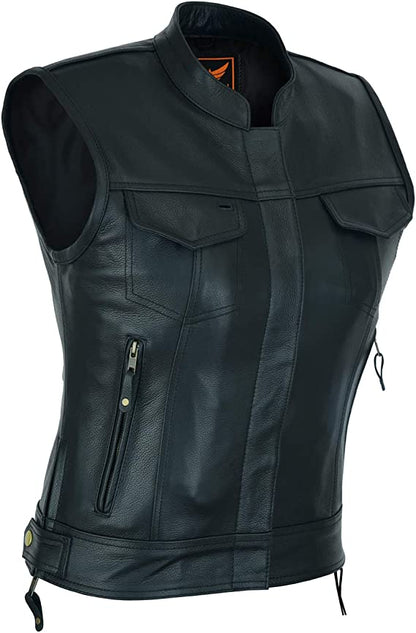 Leather Vest For Women with Side Zipper