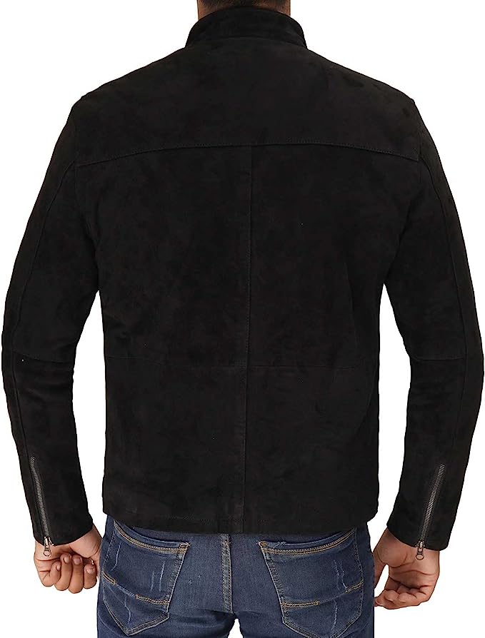 Real Suede Leather Jacket Men, Black