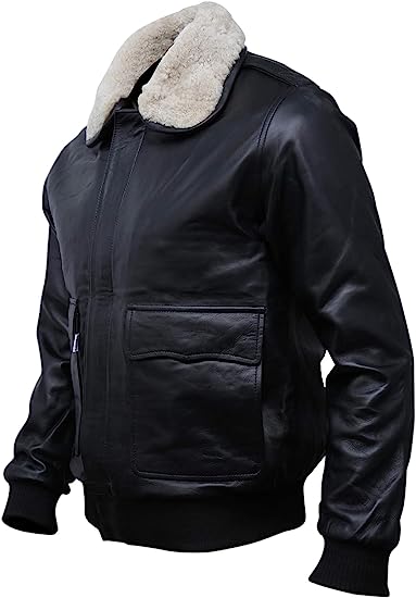 A-2 Flight Bomber Black Leather Shearling For Men