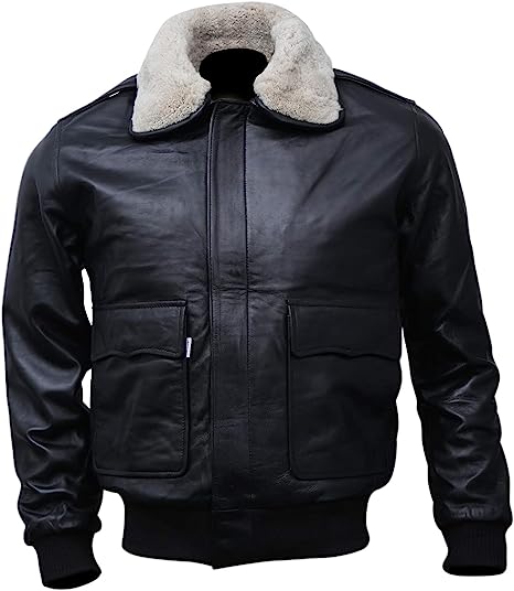 A-2 Flight Bomber Black Leather Shearling For Men