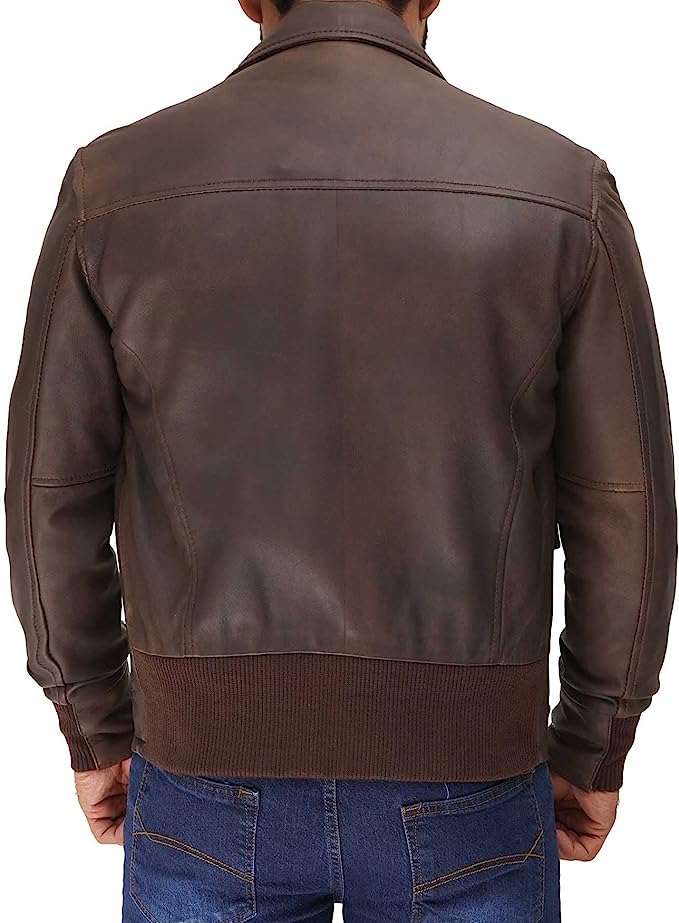 Vintage Brown Bomber Leather Jacket Men