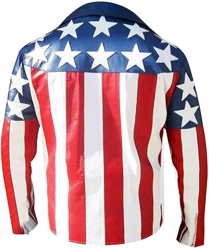 Men's USA American Flag Brando Leather Jacket